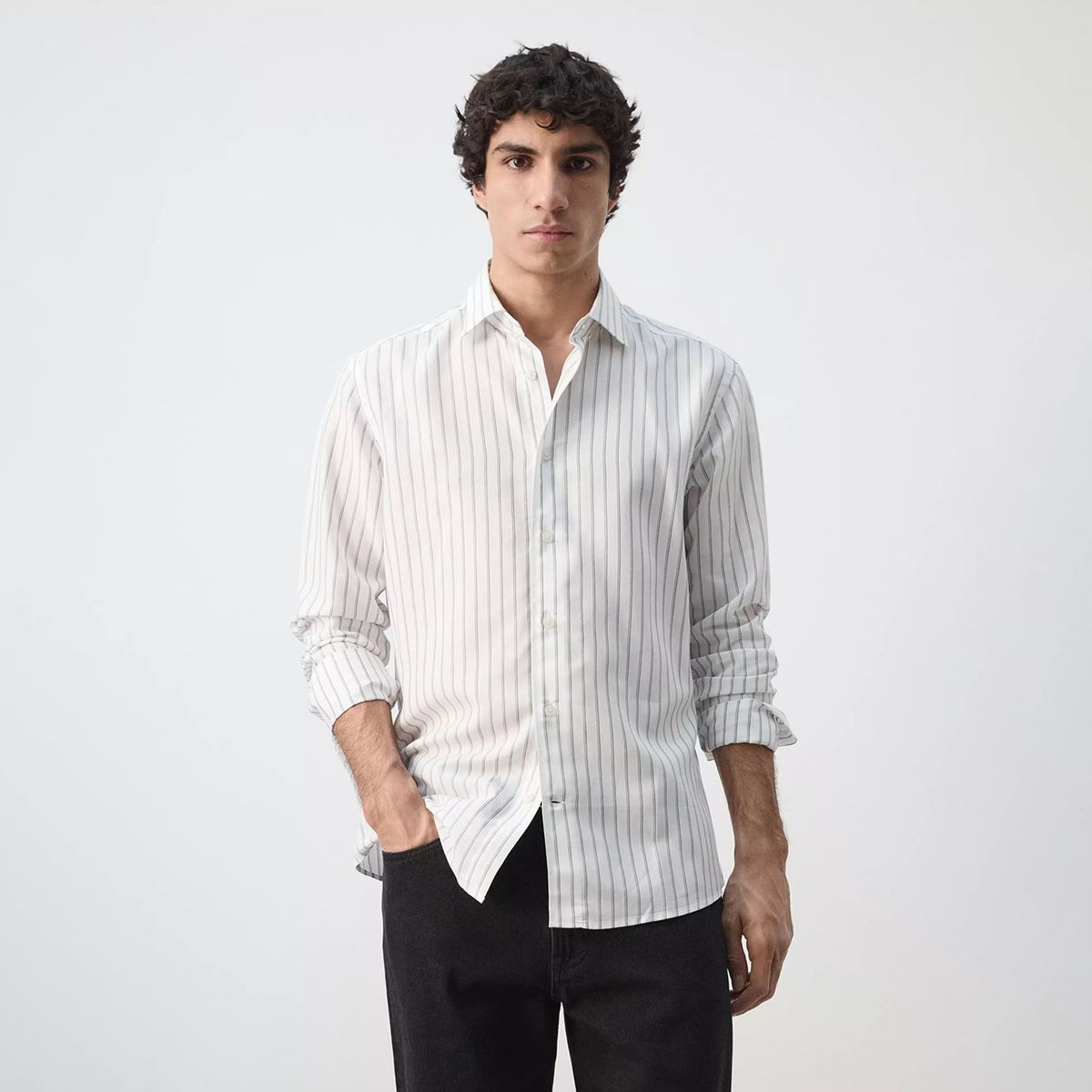 MANGO MAN - Camisa Regular Fit 100% Lyocell Rayas Hombre Mango Man