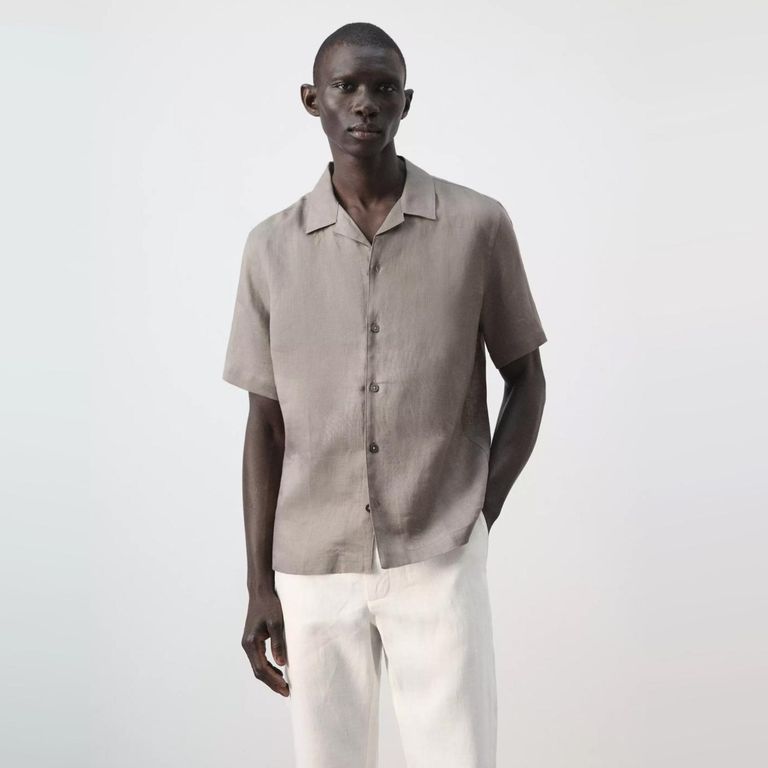 Camisa 100% Lino Cuello Bowling Hombre