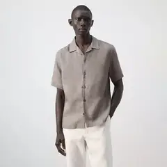 MANGO MAN - Camisa 100% Lino Cuello Bowling Hombre