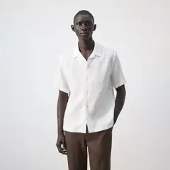 MANGO MAN - Camisa 100% Lino Cuello Bowling Hombre