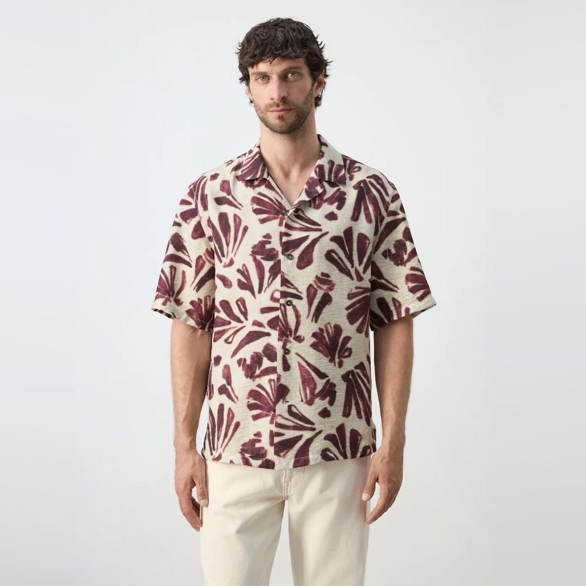 MANGO MAN - Camisa Fluida Estampada Cuello Bowling Hombre Mango Man