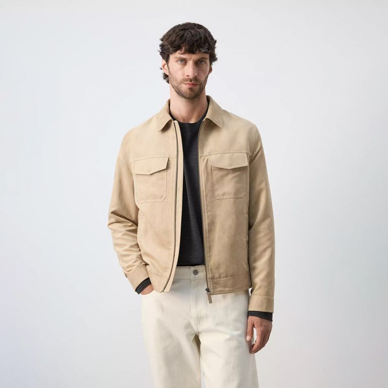 Chaqueta Efecto Gamuza Bolsillos Hombre