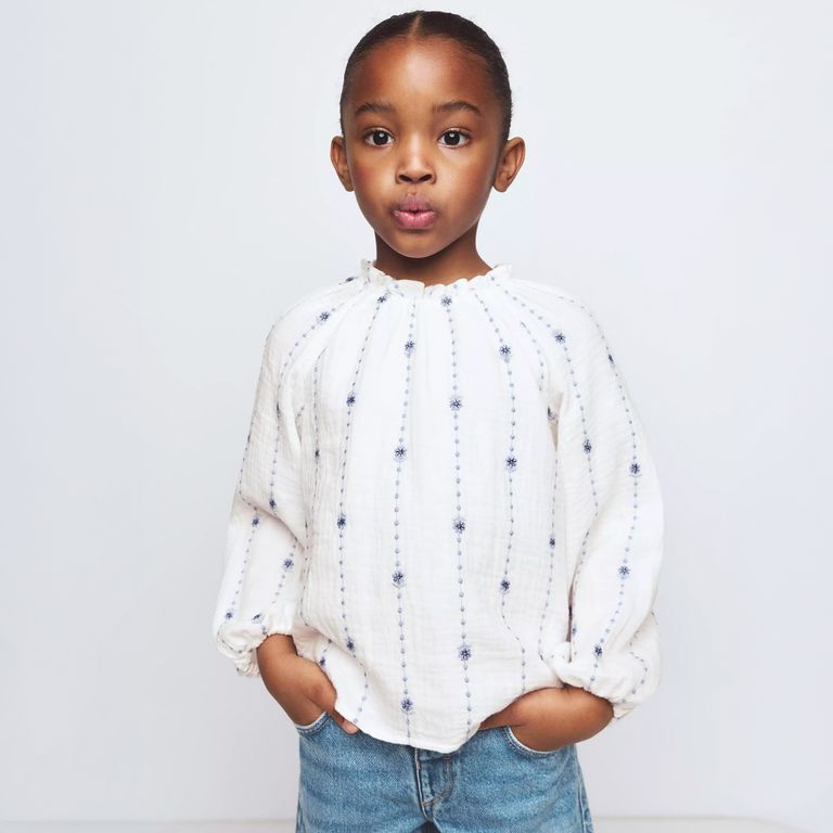 Blusa Algodón Bordado Flores Bebé Niña