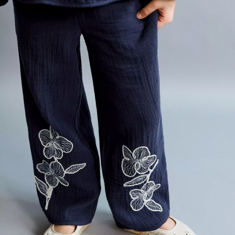 Pantalón Algodón Bordado Flores Bebé Niña