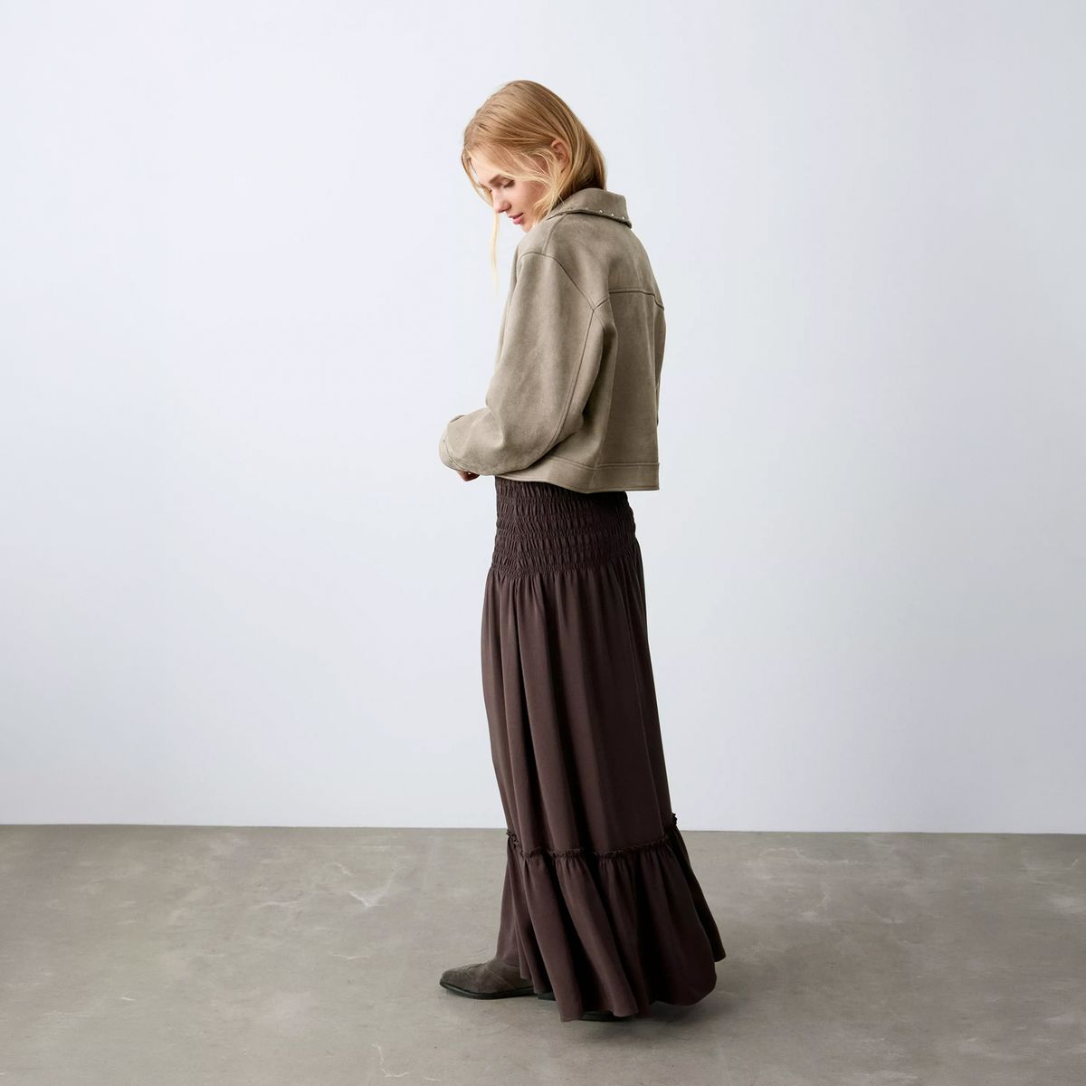 MANGO TEEN - Falda Larga Panel Fruncido Mujer Mango Teen
