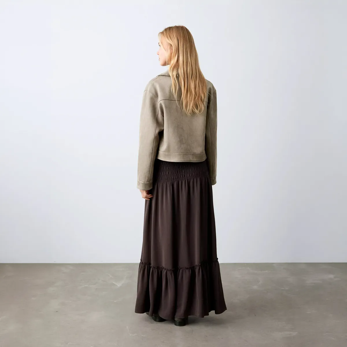 MANGO TEEN - Falda Larga Panel Fruncido Mujer Mango Teen