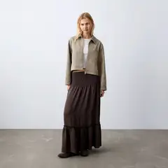 MANGO TEEN - Falda Larga Panel Fruncido Mujer