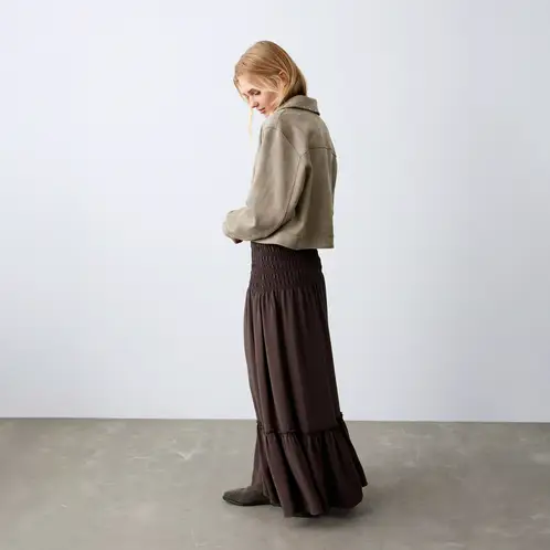 MANGO TEEN - Falda Larga Panel Fruncido Mujer