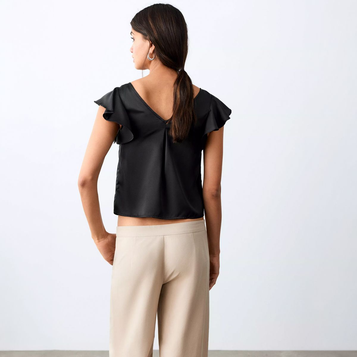 MANGO TEEN - Top Satinado Volantes Mujer Mango Teen
