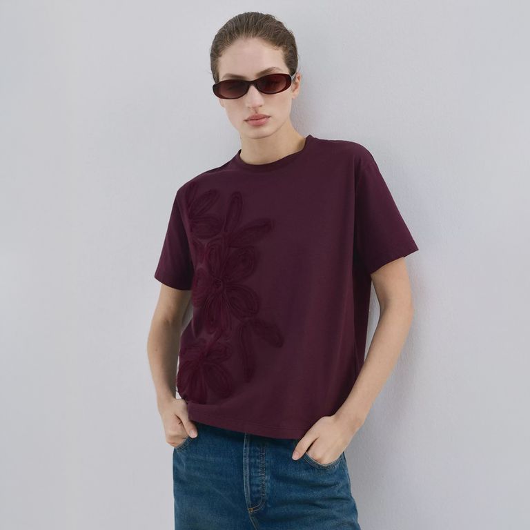 Polera Algodón Bordado Floral Mujer