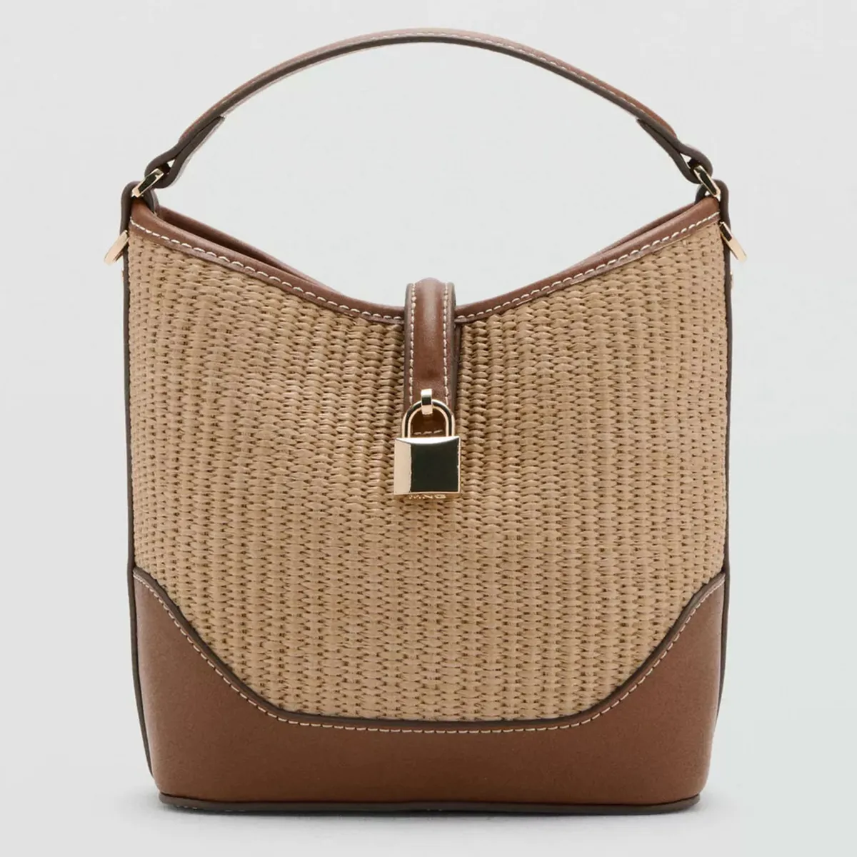 MANGO - Bolso Bucket Canvas Contraste Mujer Mango