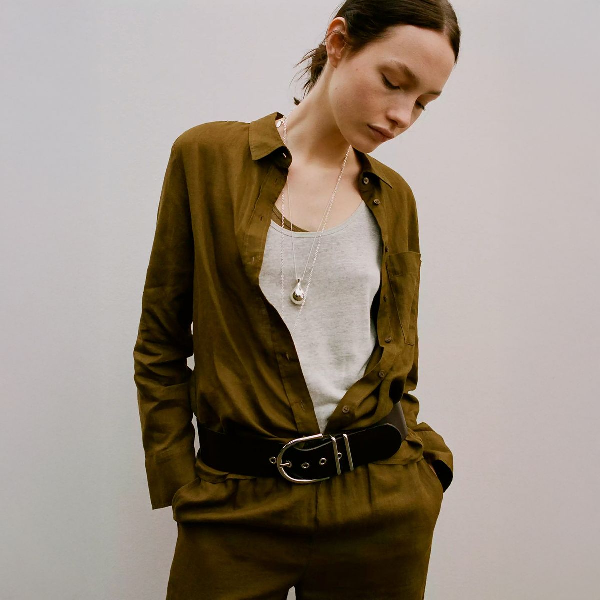 MANGO - Camisa Lino Bolsillo Mujer Mango