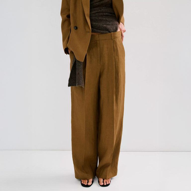 Pantalón Traje Recto Lino Mujer
