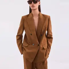 MANGO - Blazer Traje Lino Doble Botonadura Mujer