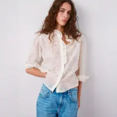 MANGO - Blusa Lyocell Bordado Floral Mujer