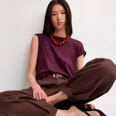 MANGO - Polera Lino Manga Corta Mujer