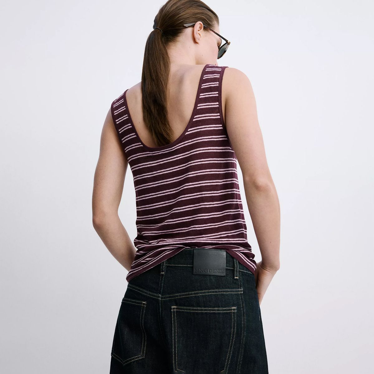 MANGO - Top Lino Rayas Mujer Mango