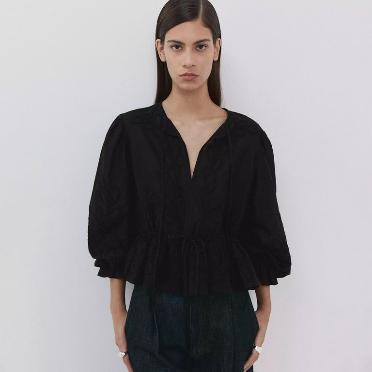 Blusa Algodón Bordados Florales Mujer