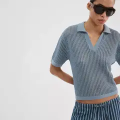 MANGO - Sweater Punto Calado Cuello Polo Mujer