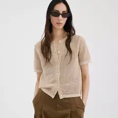 MANGO - Chaleco Punto Calado Manga Corta Mujer