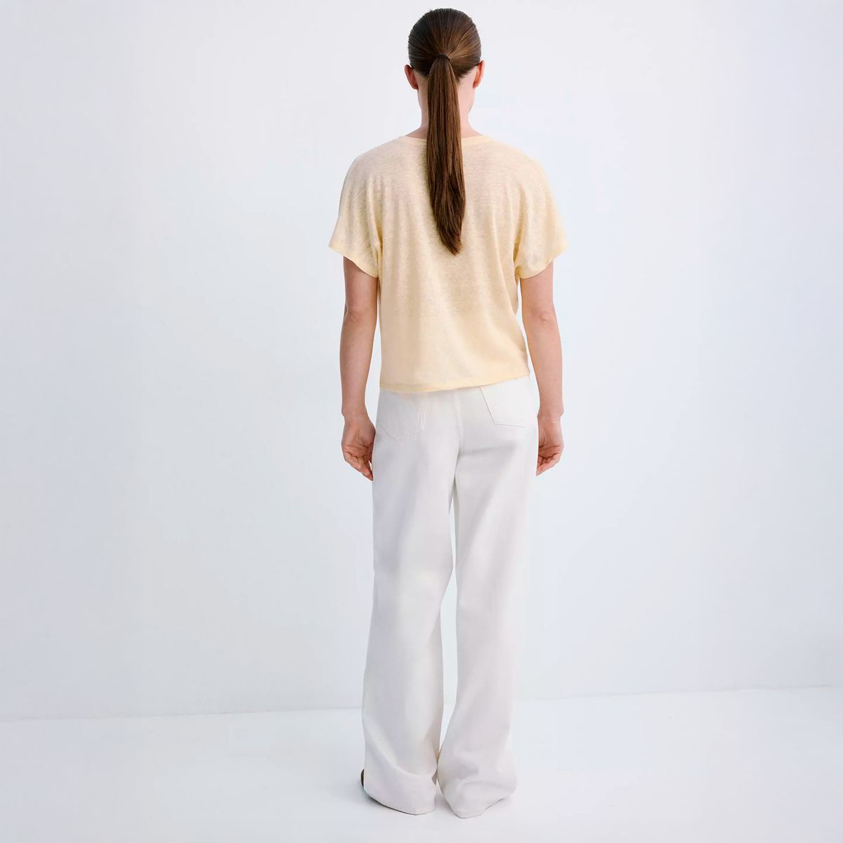 MANGO - Polera Lino Manga Corta Mujer Mango
