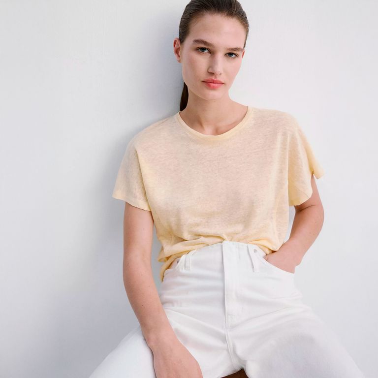 Polera Lino Manga Corta Mujer