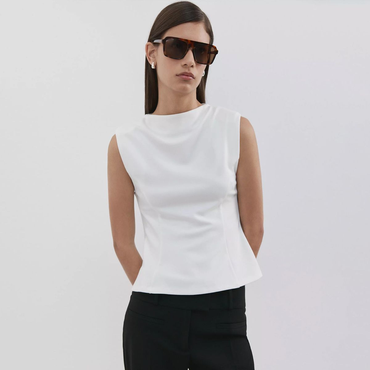 MANGO - Polera Peplum Hombreras Mujer Mango