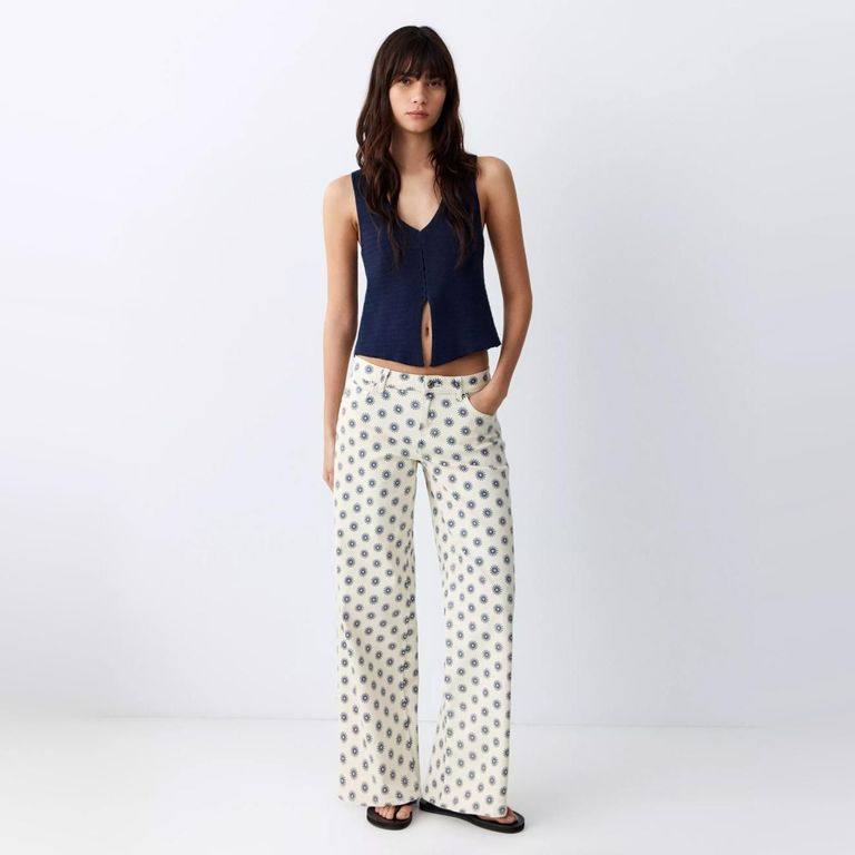Jeans Wideleg Estampado Mujer Mango
