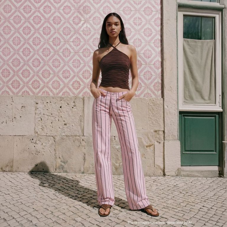 Jeans Low Waist Estampado Rayas Mujer Mango