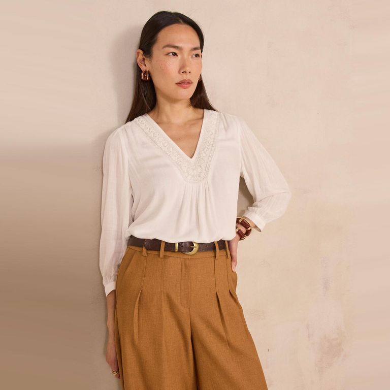 Blusa Bordados Algodón Mujer