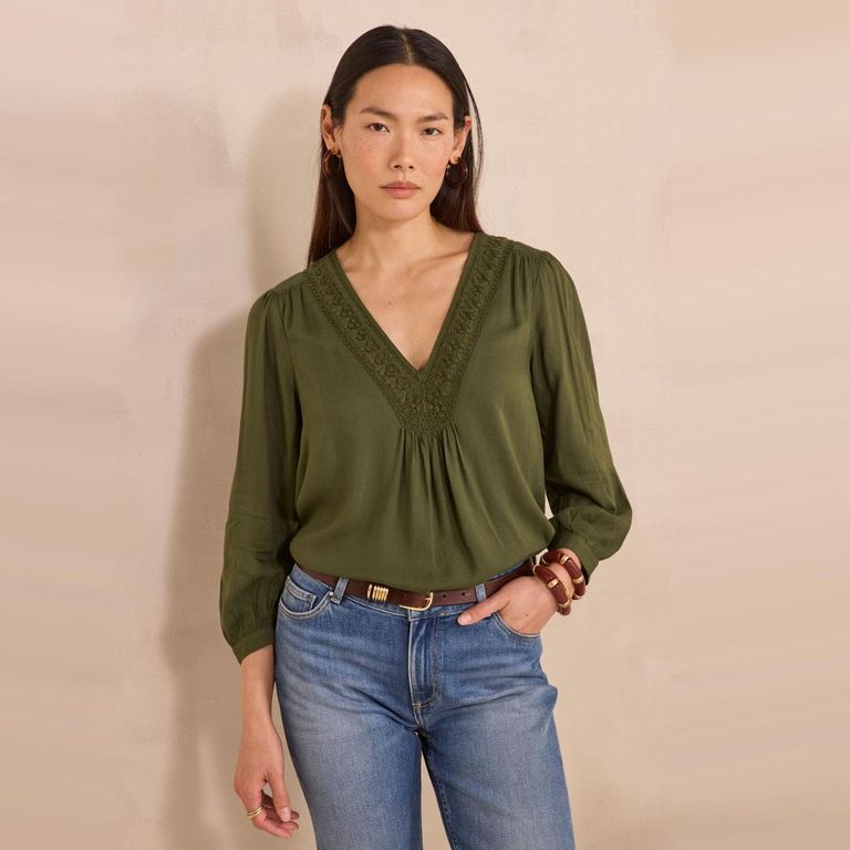 Blusa Bordados Algodón Mujer