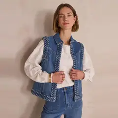 MAISON 123 - Chaqueta Sin Mangas Denim Mujer