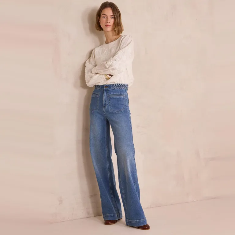 Jeans Wide Leg Algodón Mujer