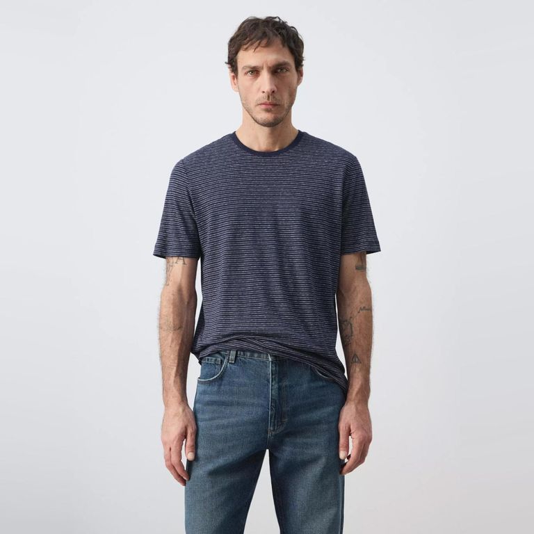 Polera Lino Slim Fit Rayas Hombre