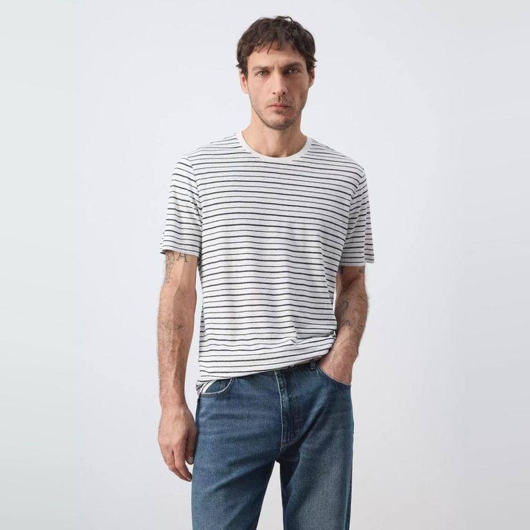 Polera Lino Slim Fit Rayas Hombre