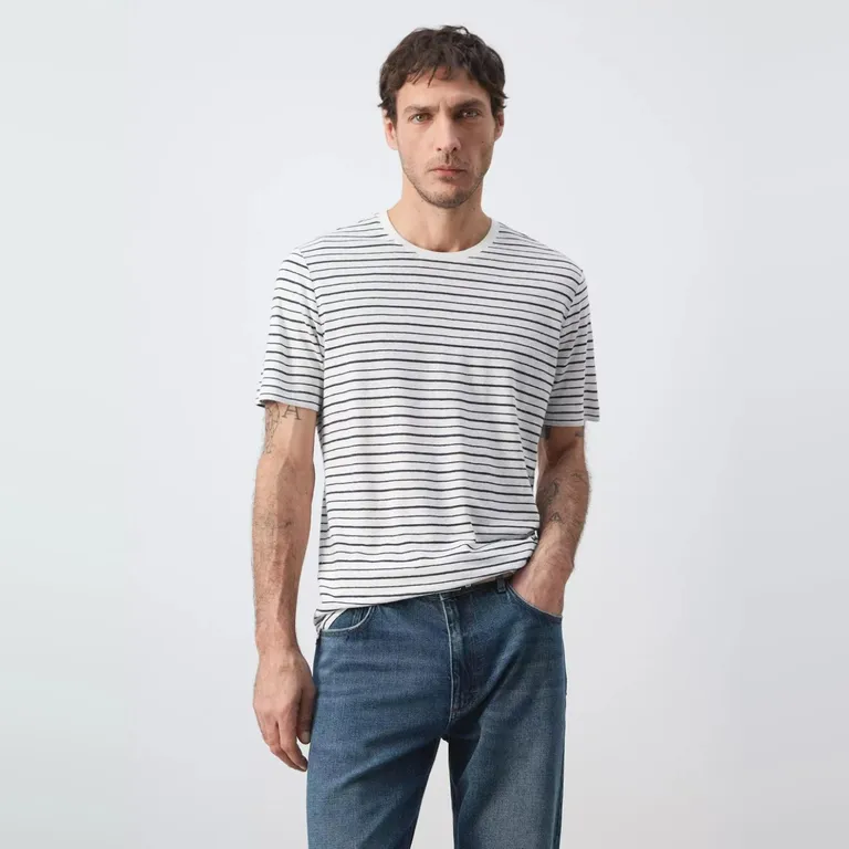 Polera Lino Slim Fit Rayas Hombre