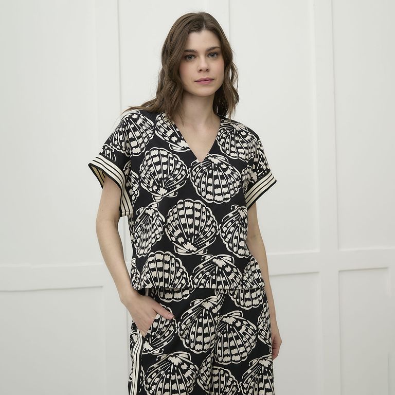 Blusa Estampada Manga Corta 100% Algodón Mujer