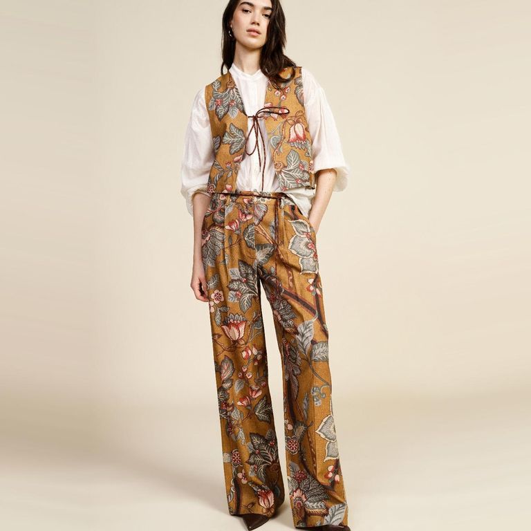 Pantalón Estampado Lino Mujer