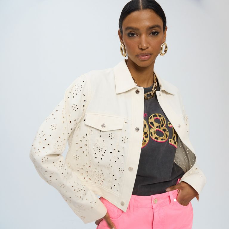 Chaqueta Detalles Broderie 100% Algodón Mujer