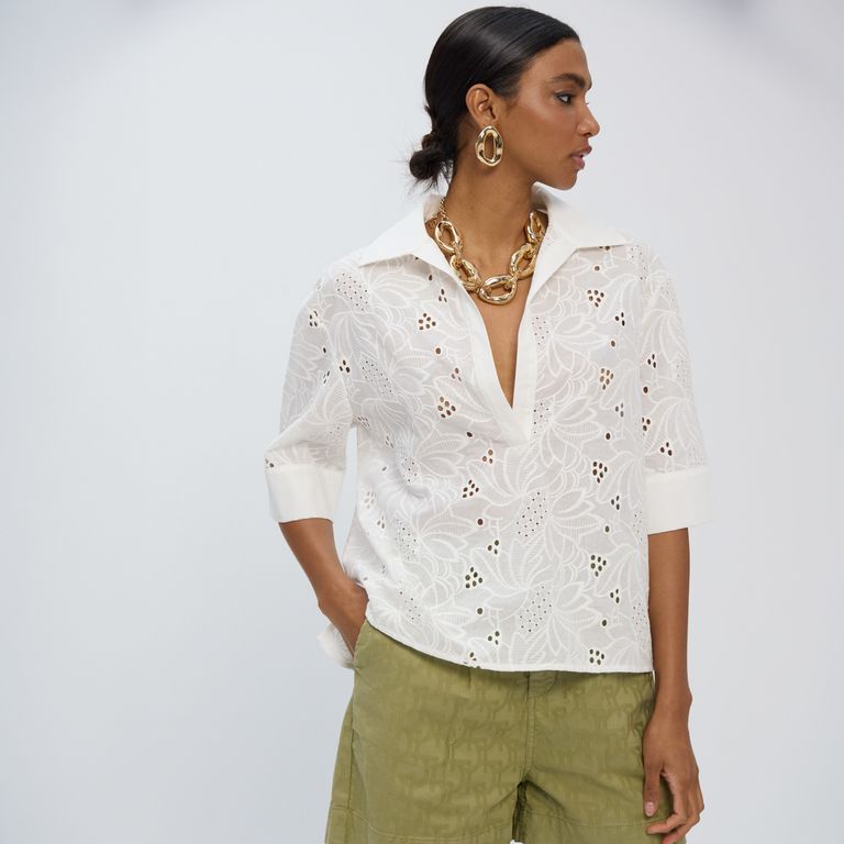 Blusa Broderie 100% Algodón Mujer