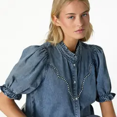 NICOLI - Blusa Denim Manga Corta Mujer
