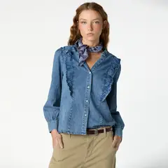 NICOLI - Blusa Denim Volantes Mujer