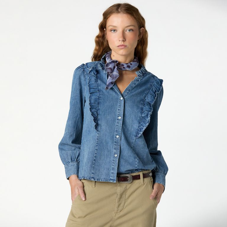 Blusa Denim Volantes Mujer