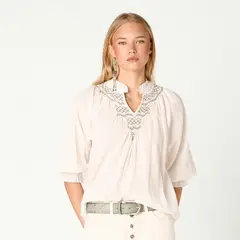 NICOLI - Blusa Bordados 100% Algodón Mujer