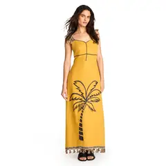 PANAMBI - Vestido Bordado 100% Lino Mujer
