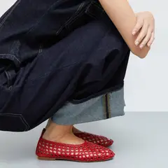 AUGUSTA - Ballerina Trenzada Mujer Cuero Roja