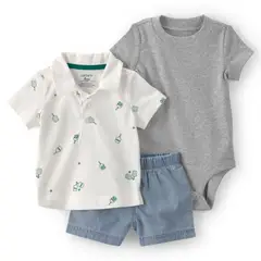 CARTER'S - Conjunto 3 Piezas Polera, Body y Short Bebé Niño Carter´s