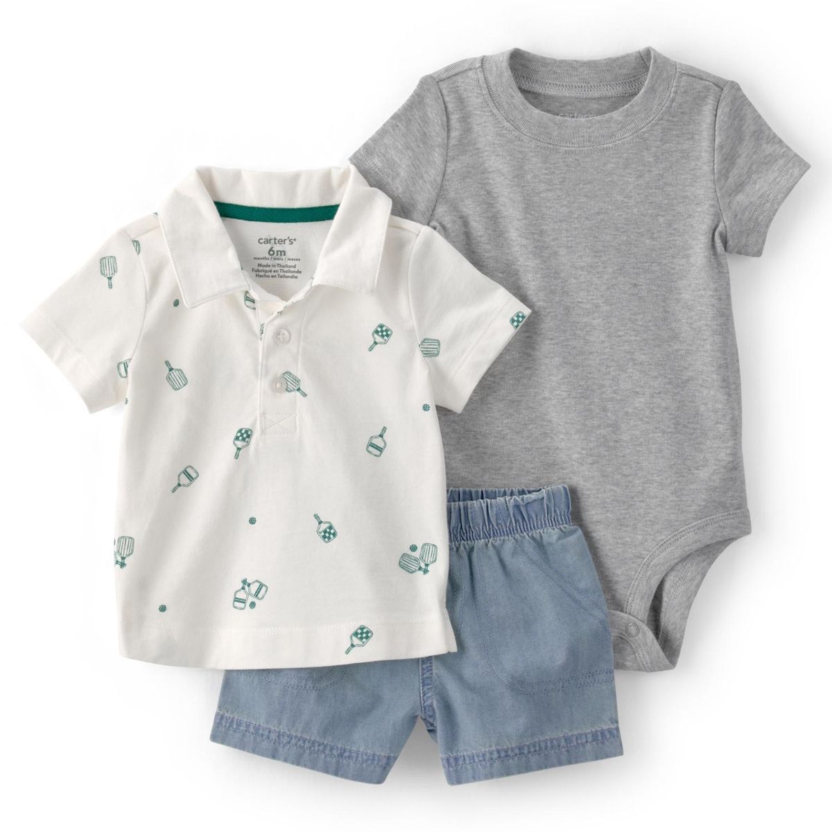 CARTER'S - Conjunto 3 Piezas Polera, Body y Short Bebé Niño Carter´s