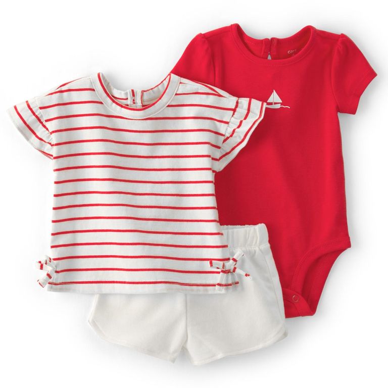 Conjunto 3 Piezas Polera, Body y Short Bebé Niña