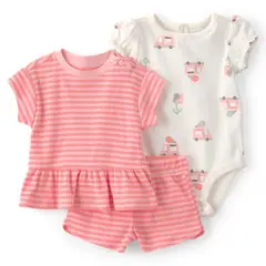 CARTER'S - Conjunto 3 Piezas Polera, Body y Short Bebé Niña Carter´s
